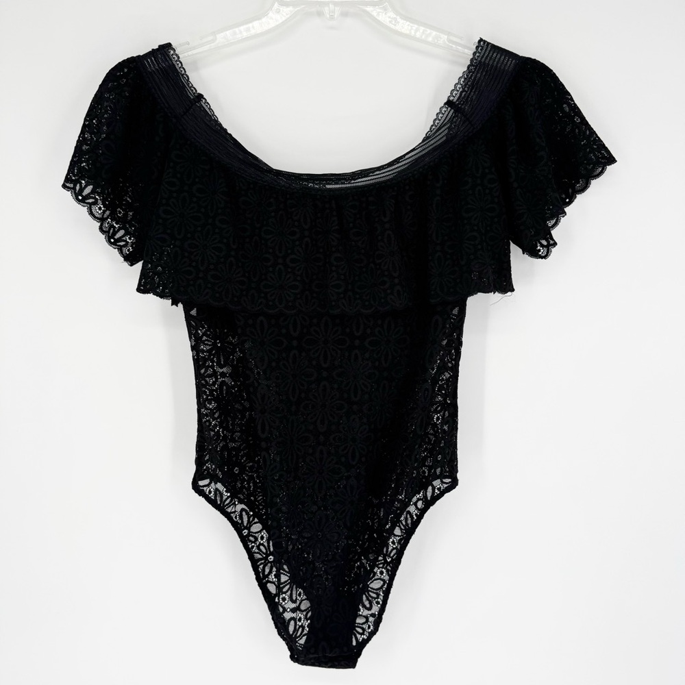Victoria's Secret Floral Off-the-shoulder Lace Bodysuit Black Size L Whimsigoth - Picture 10 of 12